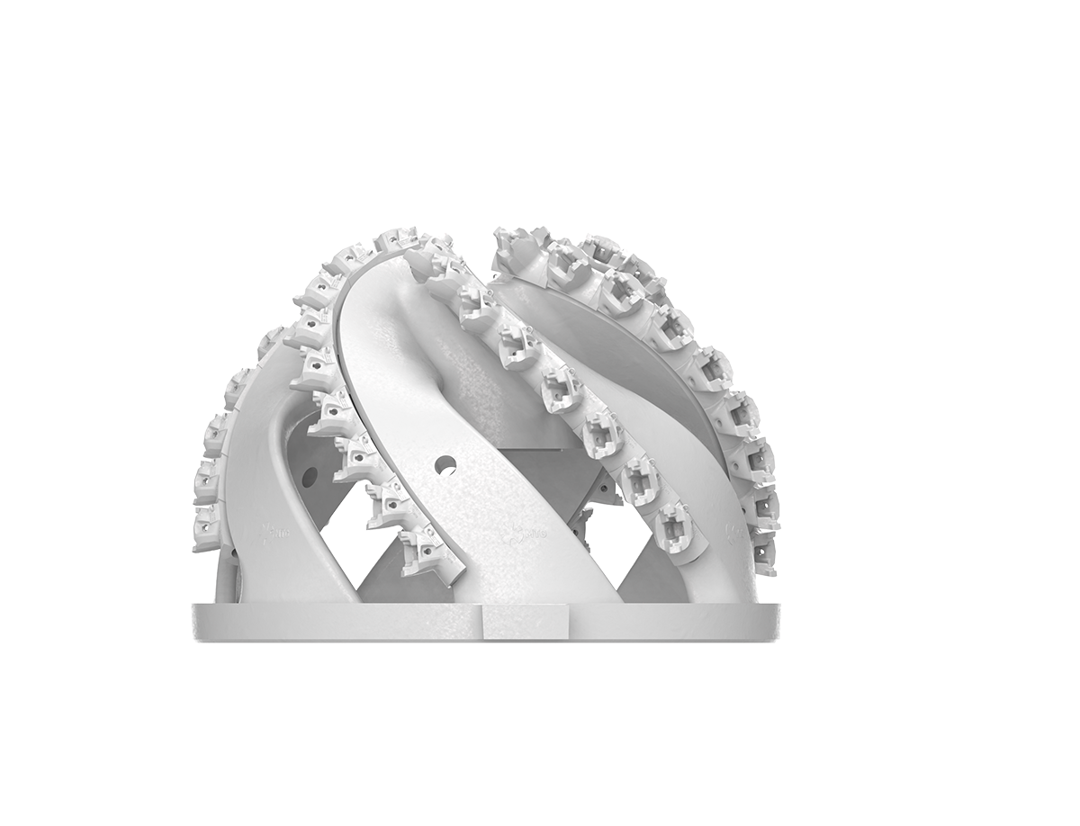 MTG CUTTERHEADS with MTG SYSTEMS / DMET Tube adapters for rock applications - Lateral view MTG CUTTERHEADS with MTG SYSTEMS / DMET Tube adapters image